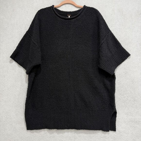 Free People Sweater Womens Small Black Short Sleeve Tunic Ribbed Hem OB1289057 - Picture 1 of 9